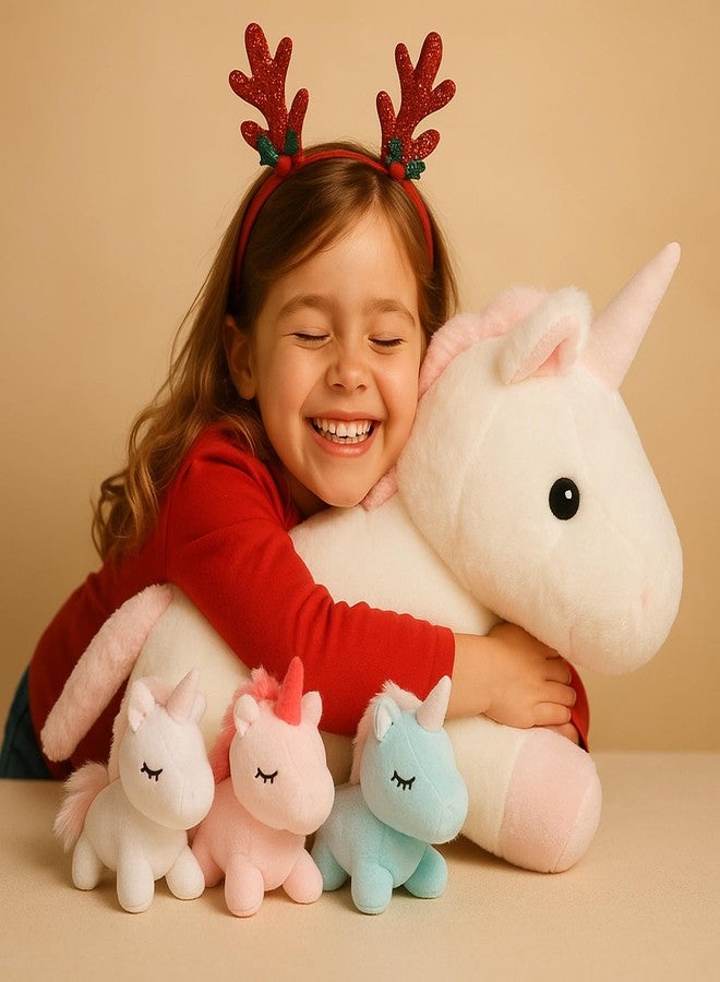 WEIGEDU Unicorn Toys for Girls Ages 1 2 3 4 5 6 7 8 Years, Mommy Stuffed Animal with 3 Babies Unicorns in Her Tummy, Soft Plush Toys Set for Baby Toddler Kids Valentines Birthday Gifts - Image 4